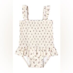 Quincy Mae floral smocked one piece in ivory baby 0-3 mos